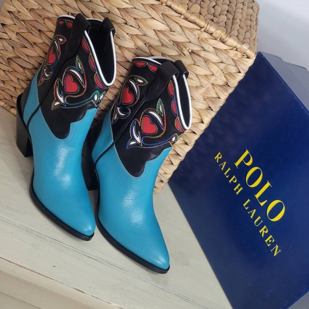 Ralph Lauren Blue Leather Western Cowboy Boots Sz 7.5